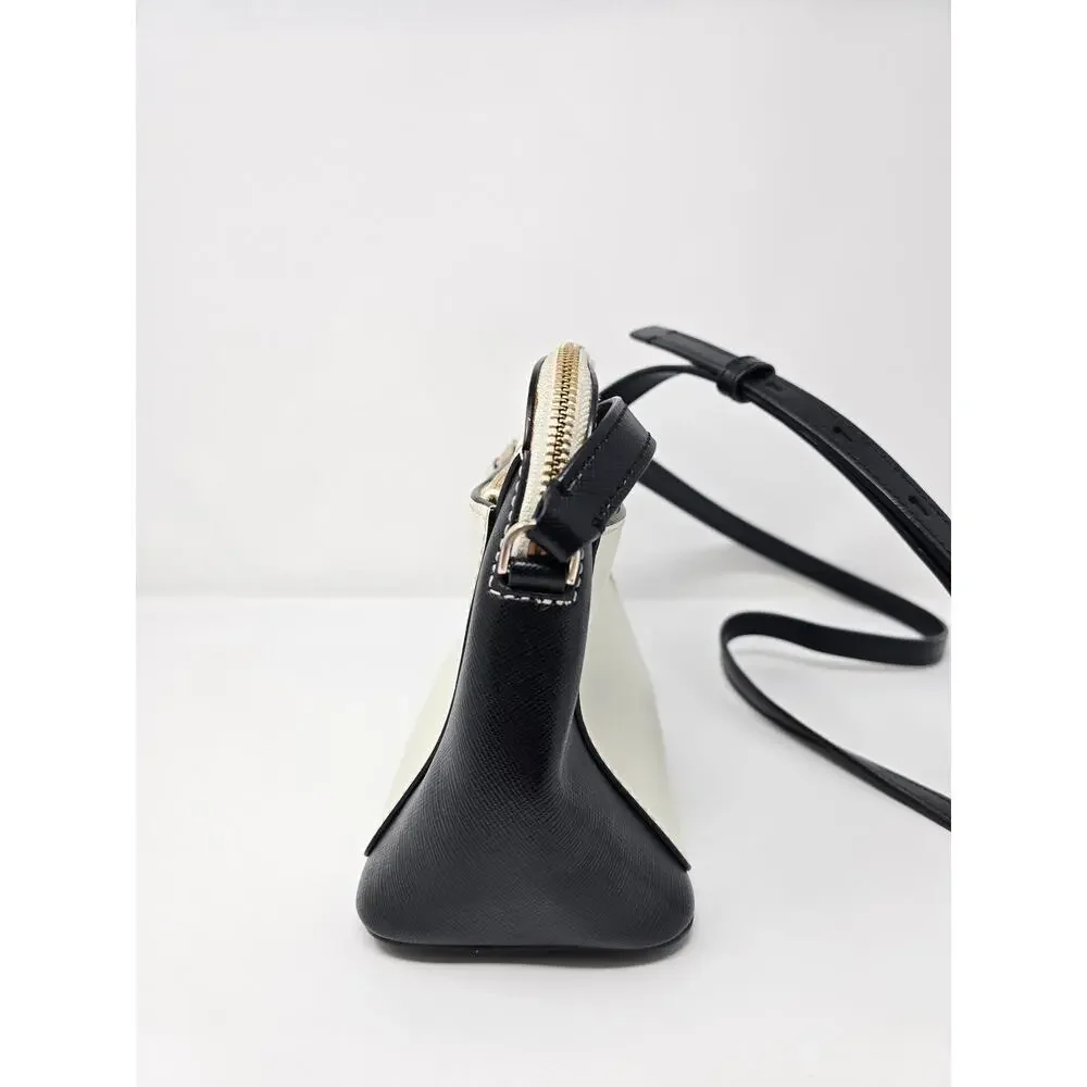 Kate Spade New York Crossbody Purse Black White Leather‎ Shoulder Bag Medium